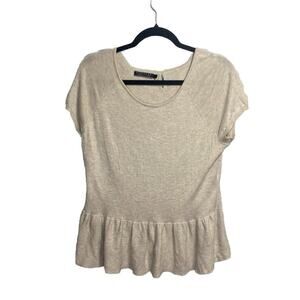 Peruvian Connection Top Womens Large Beige Pima Cotton Ruffle Knit Tiered Blouse